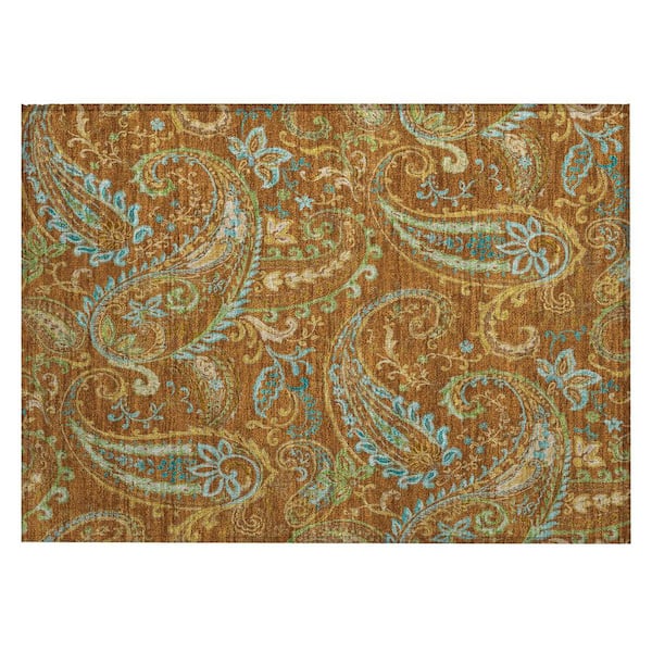 Orange 2 ft. x 3 ft. Woven Paisley Polyester Rectangle Indoor/Outdoor Area Rug
