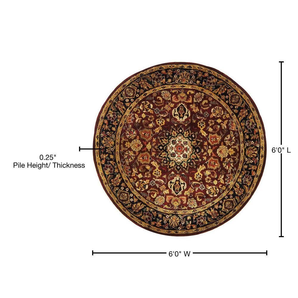 Elegant Round Burgundy Wool Tufted 6' Area Rug