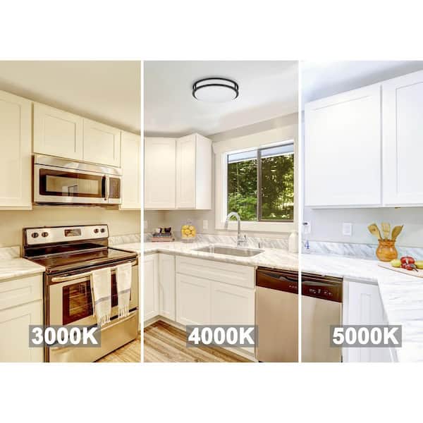 EnviroLite 10 in. Modern Matte Black Selectable CCT Integrated LED Flush Mount for Kitchens