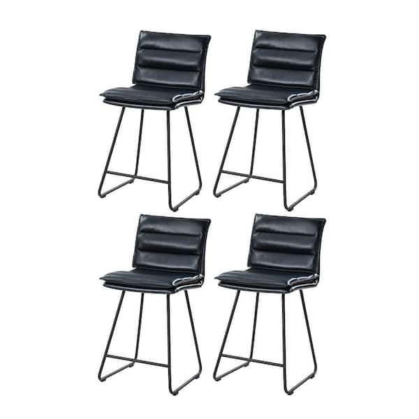 JAYDEN CREATION Gertrude Industrial Style Navy Faux Leather Bar and Counter Stool with 24 in. H Seat and Metal Base Set of 4