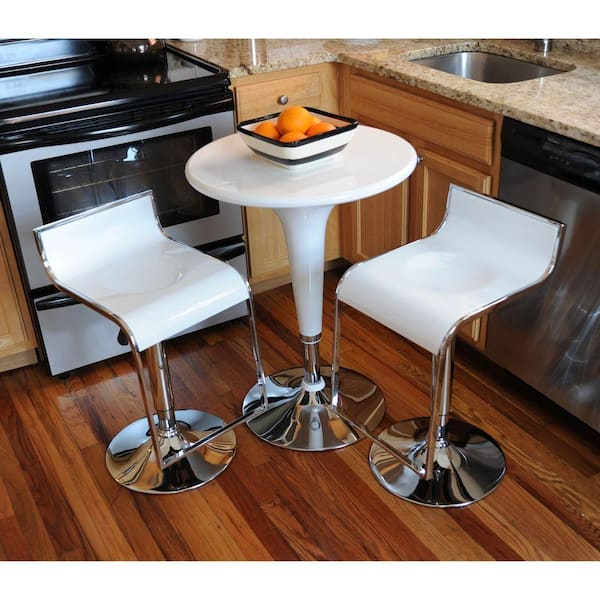 AmeriHome Loft Style Bistro Bar Stool and Table Set in Glossy White (3-Piece Set)
