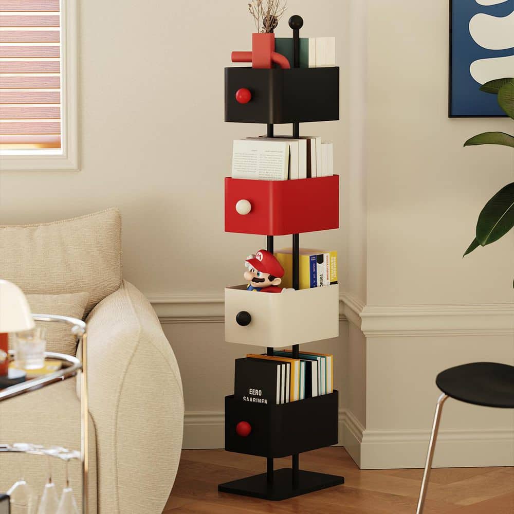 52.36 in. Tall Black Red Iron 4-Box Freestanding Bookcase, Corner Accent Bookcase, Storage Display Stand, Magazine Rack price history on PriceWatchPro