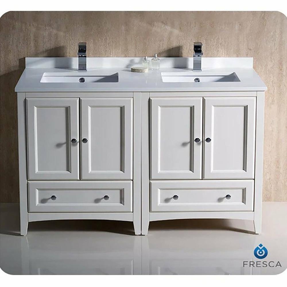 Antique White 48" Double Sink Freestanding Vanity with Quartz Top