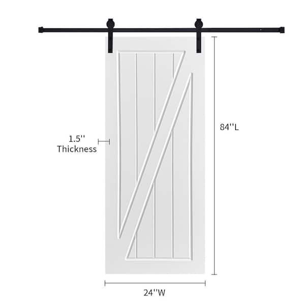 AIOPOP HOME Modern Z Frame Panel 24 in. x 84 in. MDF White Barn Sliding Door With Hardware kit
