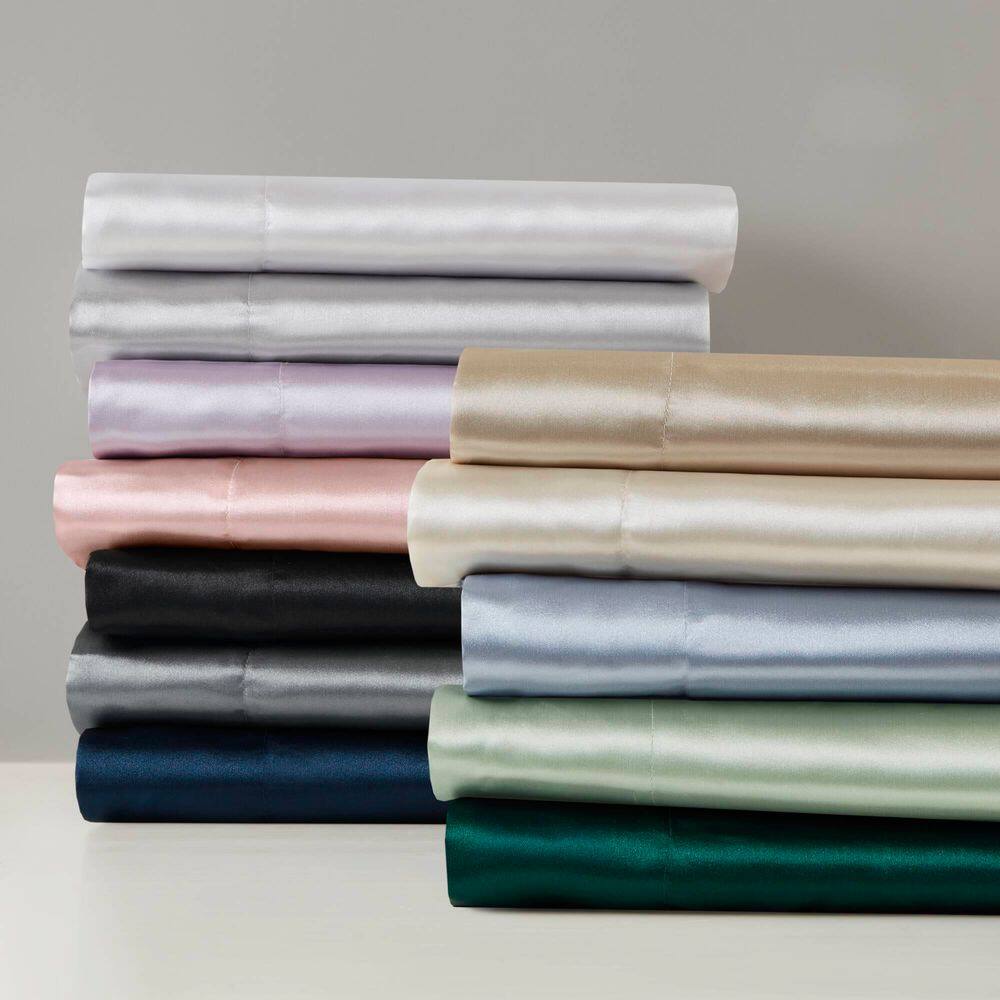 Light Grey Satin California King Sheet Set with Pillow Covers