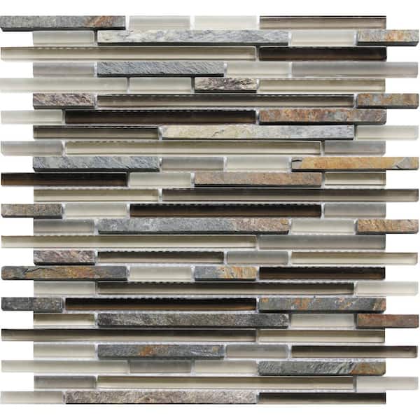 Apollo Tile Waterfall Gray and Beige 4 in. x 5 in. Polished and Honed Glass and Stone Mosaic Tile Sample (0.13 sq. ft./Piece)