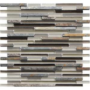 Waterfall Gray and Beige 11.8 in. x 11.8 in. Polished and Honed Glass and Stone Mosaic Tile (4.83 sq. ft./Case)