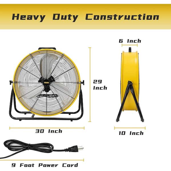 24 in. 3 Speeds Drum Fan in Yellow Portable High Velocity with 1/3 HP Powerful Motor, 8200 CFM