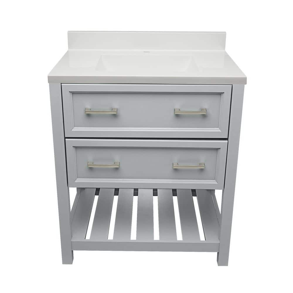 31 in. W x 22 in. D x 36 in. H Bath Vanity in Gray with White Cultured Marble Top Single Hole -  Ella, TR30GR-T31WHB1