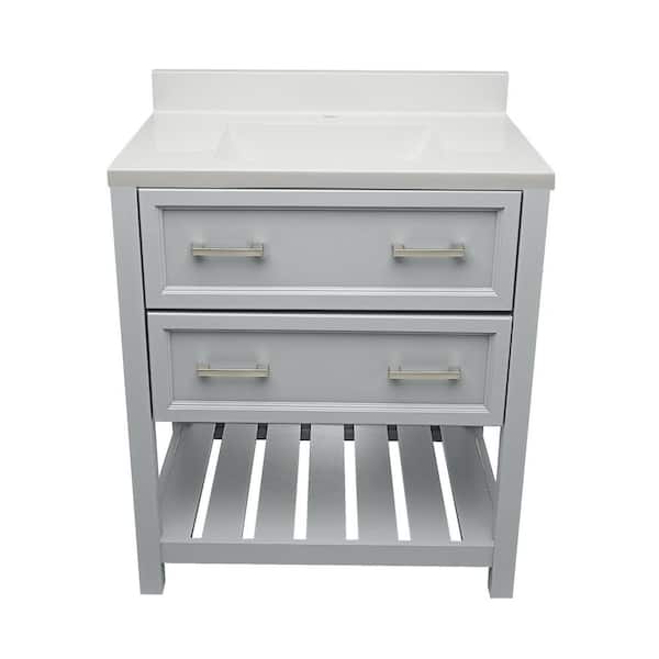 31 in. W x 22 in. D x 36 in. H Bath Vanity in Gray with White Cultured Marble Top Single Hole