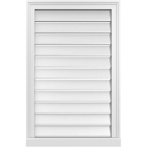 Ekena Millwork 22 in. x 34 in. Vertical Surface Mount PVC Gable Vent: Functional with Brickmould Sill Frame