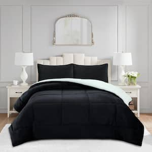 MEB517 Black Plaid King Size Polyester Soft Plush Sherpa Comforter Set