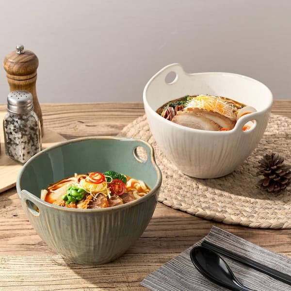 KHKFY 7 in. Ceramic Noodle Bowl (Set of 2) with Chopsticks and