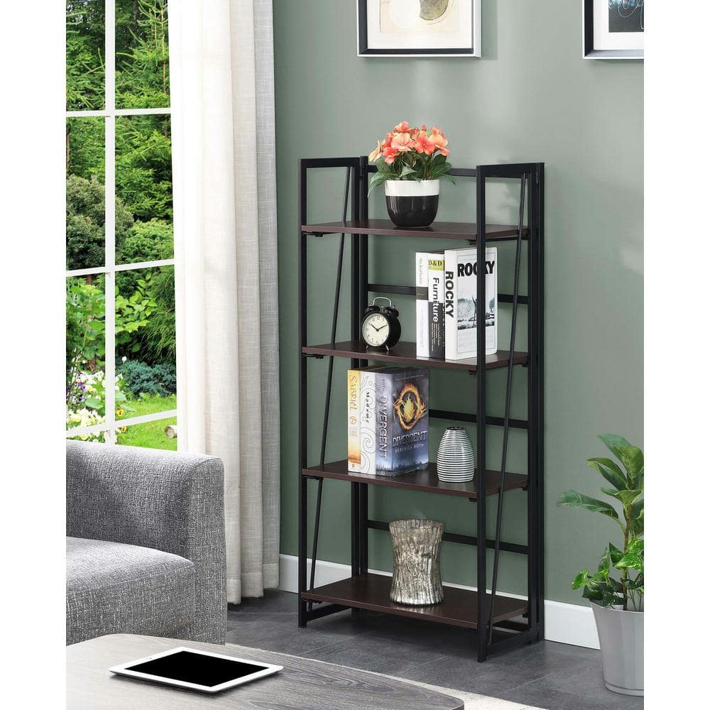 Espresso and Black 4-Tier Folding Bookshelf