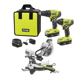 ONE+ 18V Cordless 2-Tool Combo Kit w/ Drill, Impact Driver, Batteries, Charger, Bag & 15 Amp Sliding Compound Miter Saw