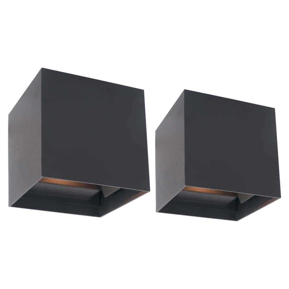 Black Aluminum Cube Dimmable Outdoor Wall Light, 2 Pack