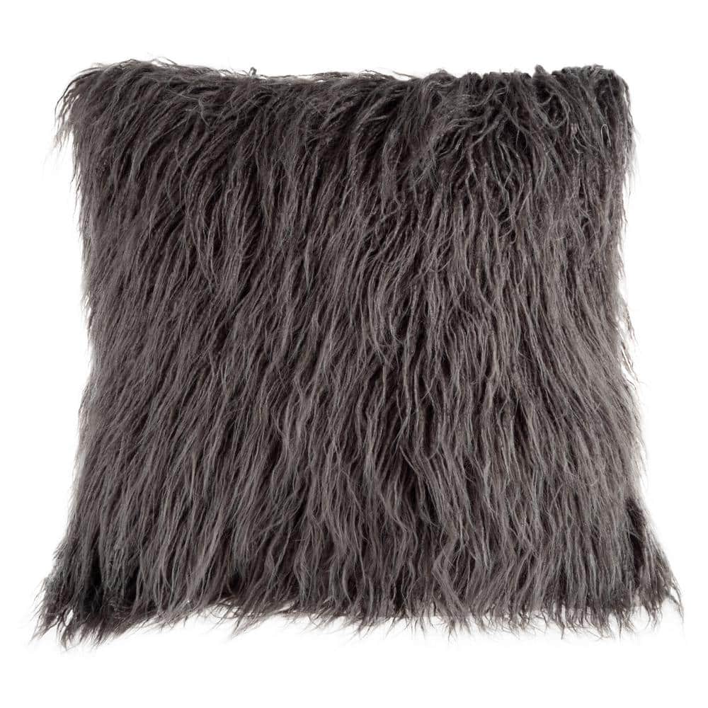 Dark Gray 18 in. W x 18 in. L Faux Mongolian Fur Decorative Throw Pillow price history on PriceWatchPro