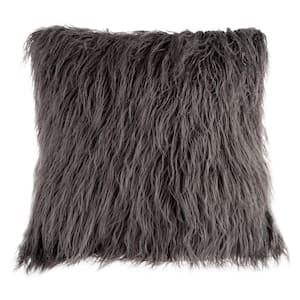 Gray 22 in. W x 22 in. L Square Faux Mongolian Fur Throw Pillow