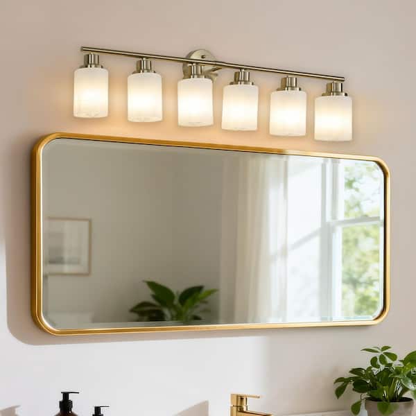 39 in. 6 Light Gold Bathroom Vanity with Frosted White Glass, Modern Wall Sconce for Dressing Room, Bulbs NOT Included