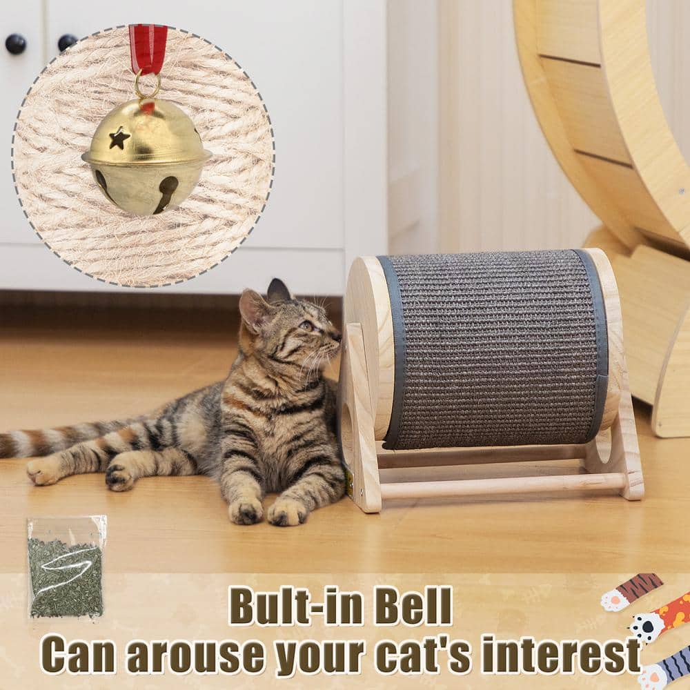 Natural Pine Wood Rotatable Cat Scratching Post with Sisal Carpet
