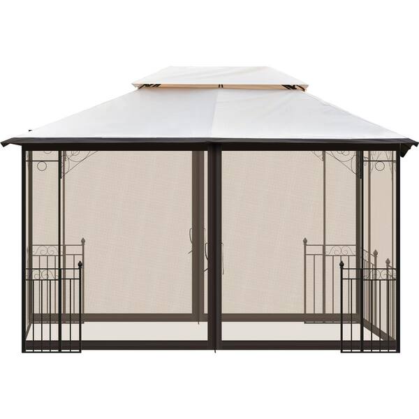 Willit 9.7 ft. x 13 ft. Khaki Garden Gazebo with Double Roof, Mosquito Netting