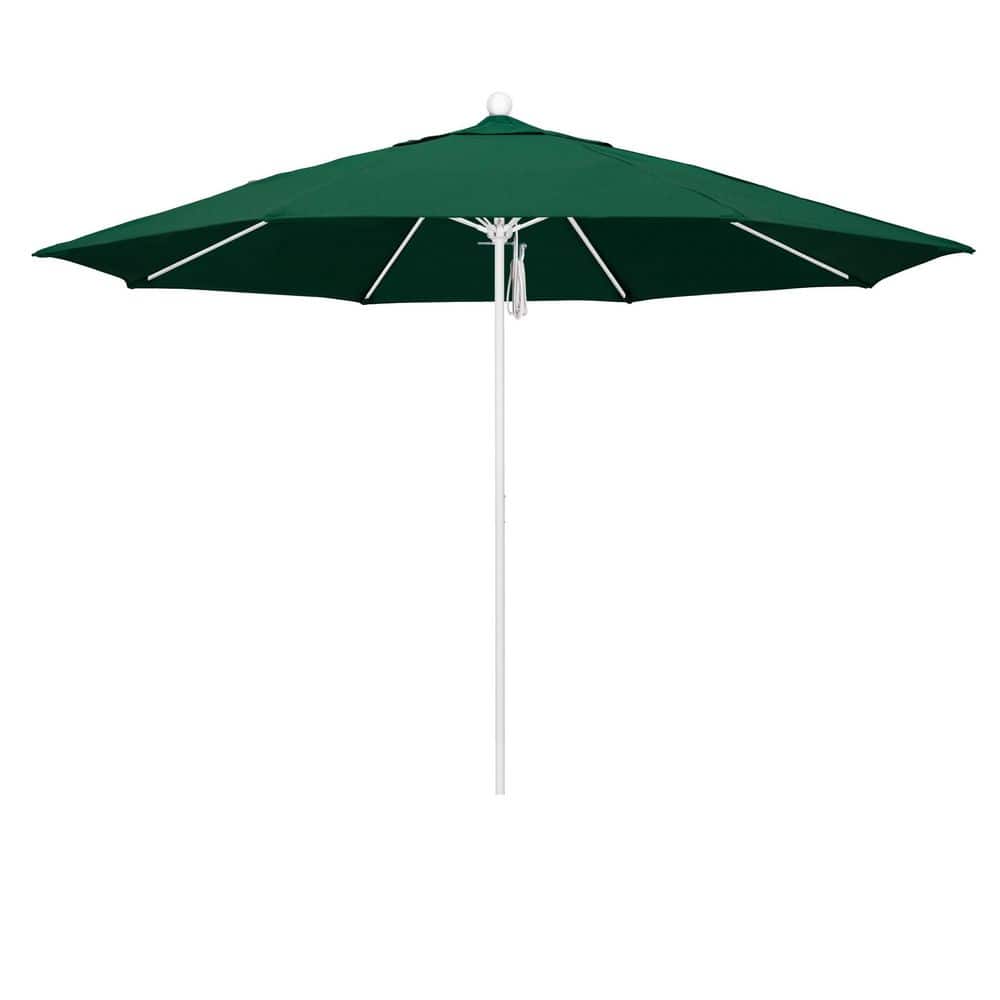 11 ft. Matted White Aluminum Market Patio Umbrella with Fiberglass Ribs Pulley Lift in Forest Green Sunbrella price history on PriceWatchPro