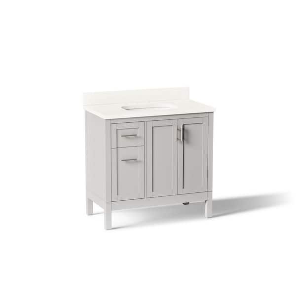 Hadron 37 in. Single Sink Freestanding Atmos Grey Bath Vanity with White Quartz Top Assembled