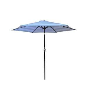 9 ft. Metal Market Patio Umbrella with Push Button Tilt and Crank in Ice Blue Stripe