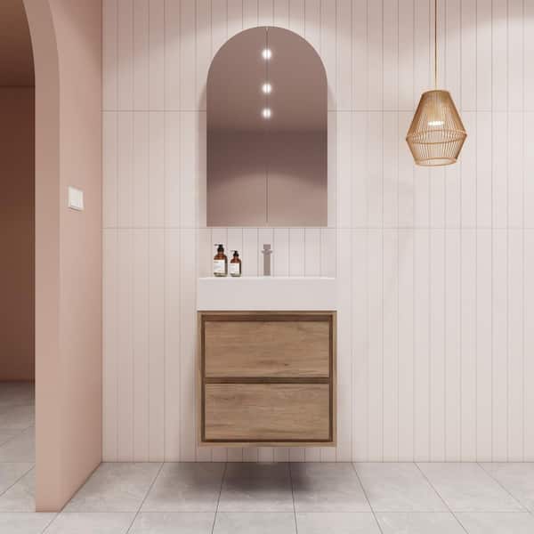 BV Better Vanity Saggie 24 in. W x 20 in. D x 28 in. H Single Sink Floating Bath Vanity in White Oak with White Acrylic Top
