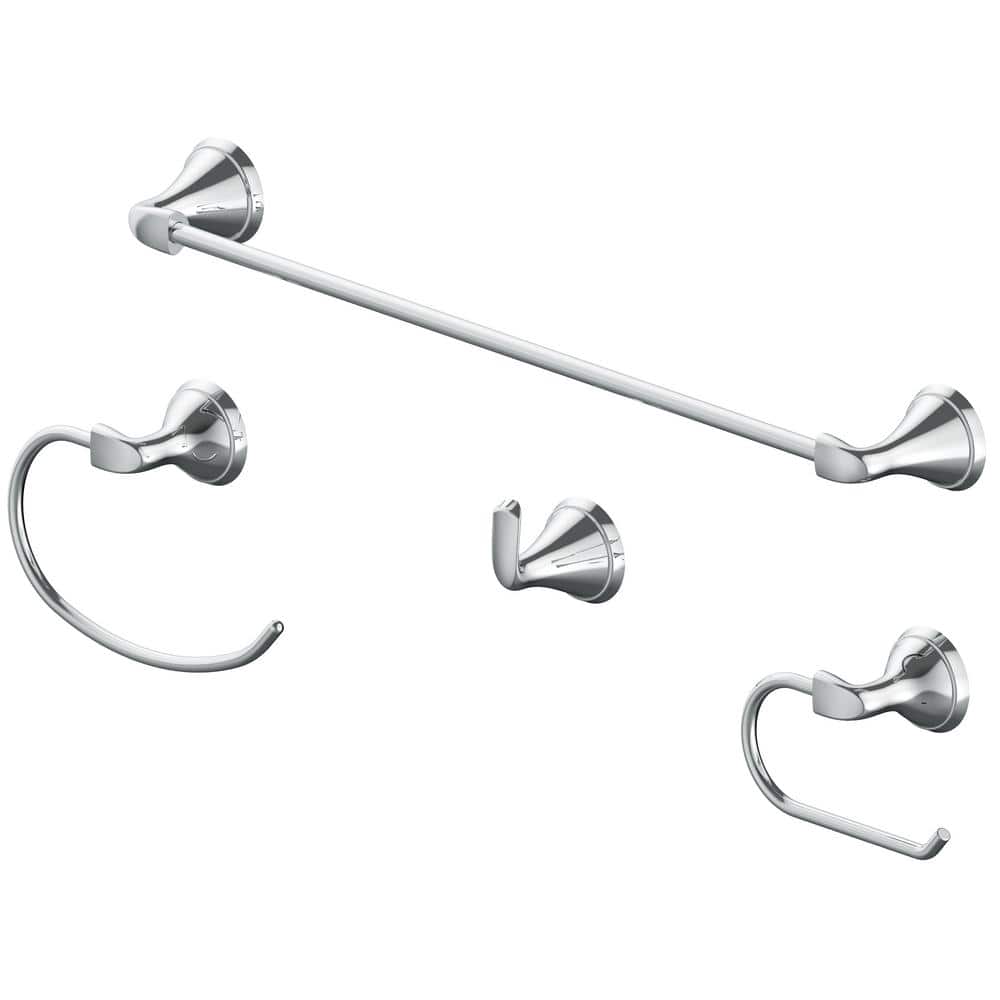 JACUZZI VAZIA 4 -Piece Bath Hardware Set with Towel Bar, Toilet Paper Holder, Robe Hook, Towel Ring Included in Polished Chrome -  SA51827