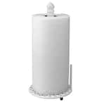 Heavy-Weight Cast Iron Free Standing Paper Towel Holder with Dispensing Side Bar in White