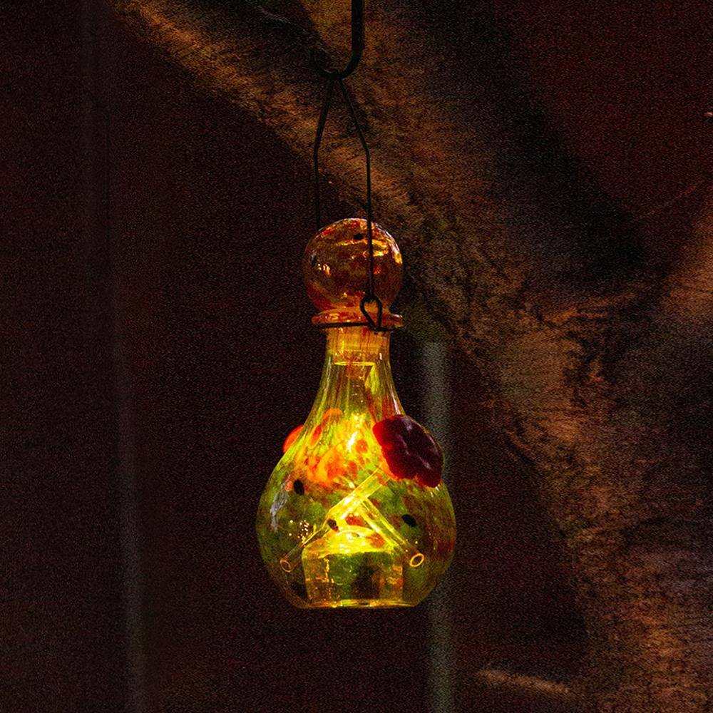 Solar-Powered Hand-Blown Glass Hanging Hummingbird Feeder