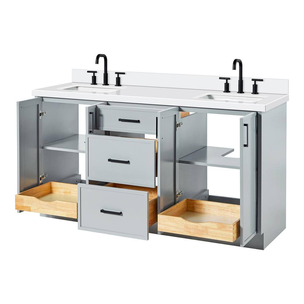 Kelly 67" Light Gray Wood Double Vanity with White Quartz Top