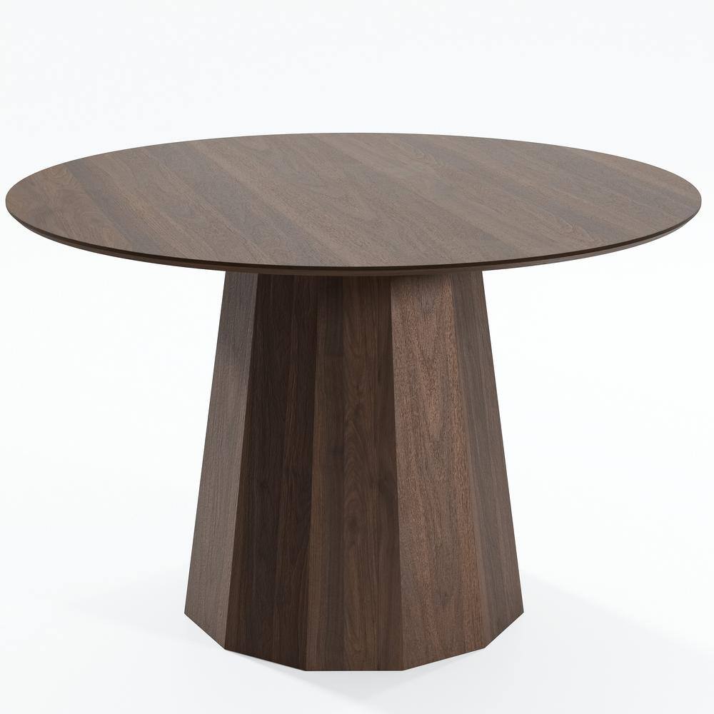 Round Walnut Wood 46 in. Column Base Dining Table Seats 4
