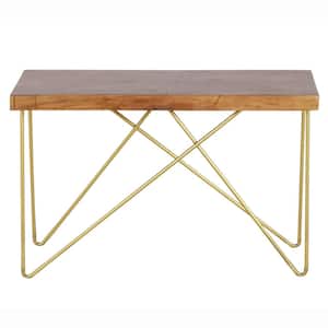 Walter 46 in. Brown/Brass Standard Rectangle Wood Console Table