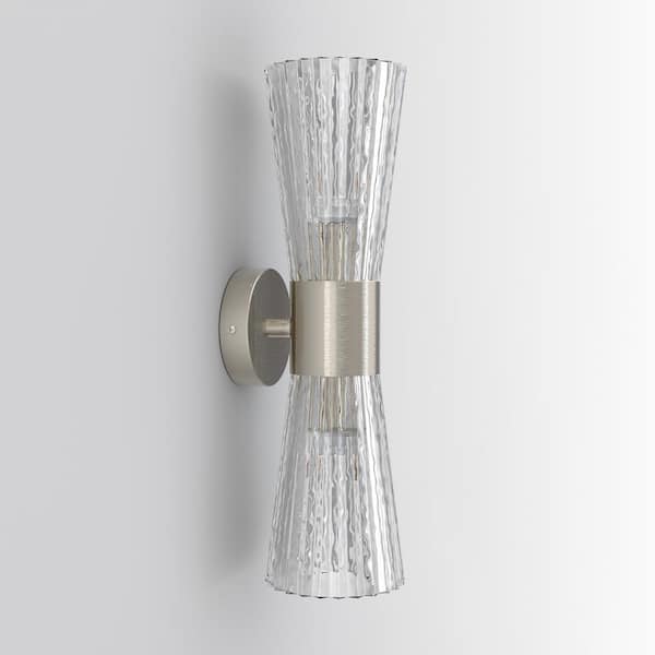 Maxax Washington 16.75 in. 2-Light Modern Nickel Wall Sconce with Clear Glass Shade