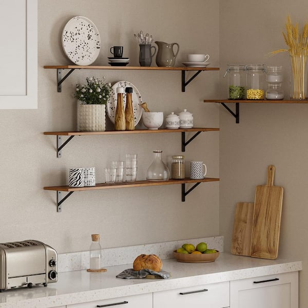 Floating Shelves Wall Mounted Set Of 3,36 In. Cherry Brown Wood Shelves, Wall Storage Shelves With Lip Design