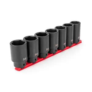 1/2 in. Drive Deep 6-Point Axle Nut Impact Socket Set with Rail, 7-Piece (29-38 mm)