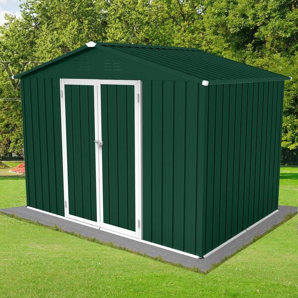 Unbranded - Outdoor 6 ft. x 8 ft. Storage Metal Sheds with Latch, Vents, for Garden (48 sq.ft.), Green Plus White