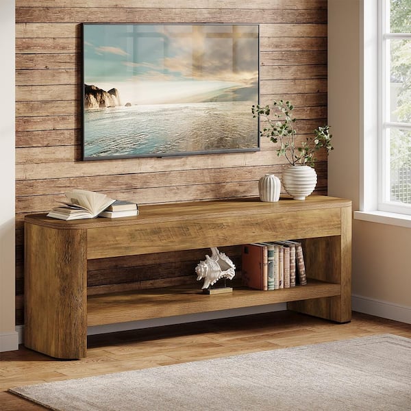 BYBLIGHT Rustic Brown Wood TV Stand Fits TVs Up to 55 in 