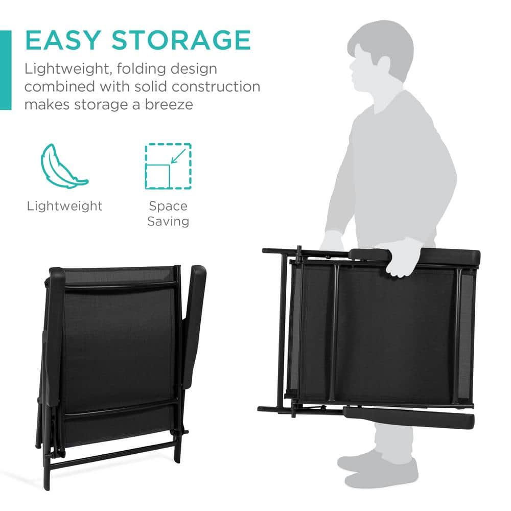 Black Adjustable Steel Frame Outdoor Chaise Lounge Set