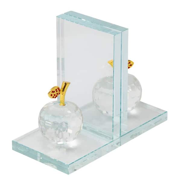 Clear Crystal Apple Glass Bookends (Set of 2)