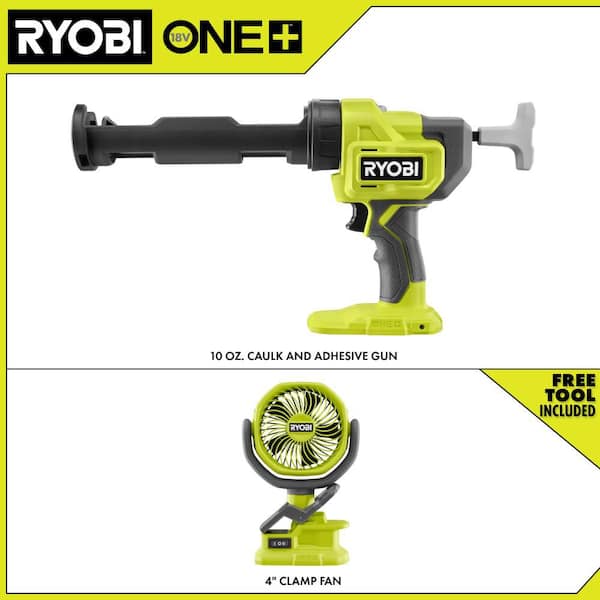 ONE+ 18V Cordless 10 oz. Caulk & Adhesive Gun with ONE+ 18V Cordless 4 in. Clamp Fan (Tools Only)