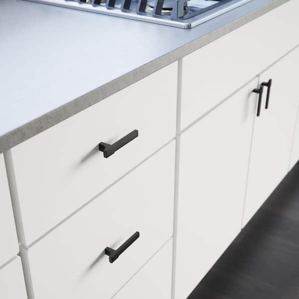 (10-Pack) Modern Track 3-23/32 in. (94 mm) Modern Matte Black T-Shaped Bar Cabinet Knobs