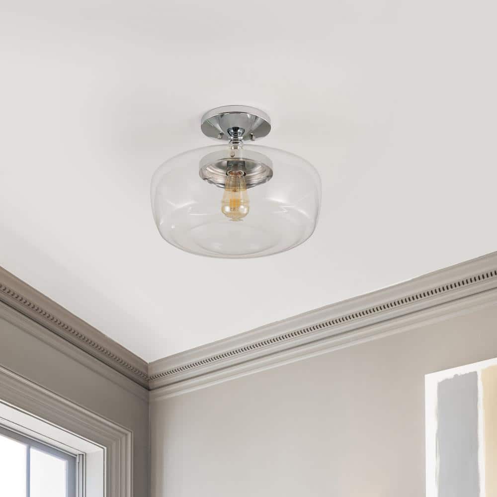 Marfa 14" Chrome and Glass Farmhouse Flush Mount Light