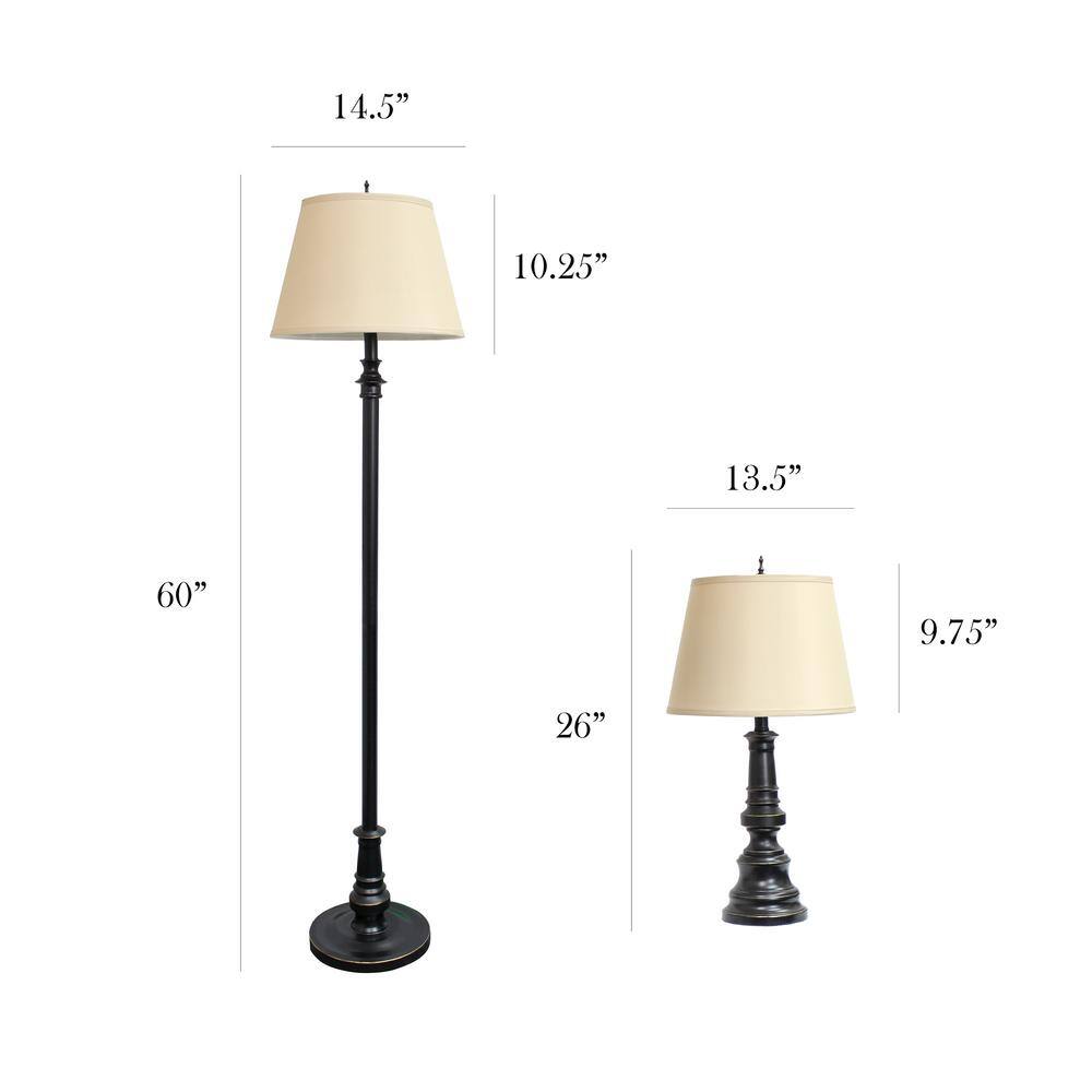 Elegant 3-Piece Bronze Lamp Set with Tan Fabric Shades