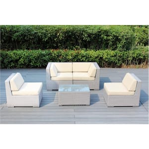 Ohana Gray 5-Piece Wicker Patio Seating Set with Supercrylic Beige Cushions