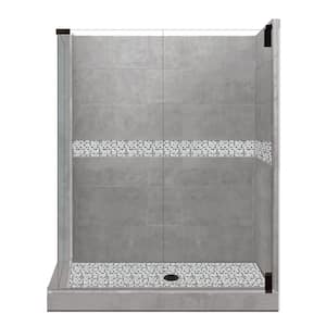 Del Mar Grand Hinged 32 in. x 36 in. x 80 in. Right-Hand Corner Shower Kit in Wet Cement and Black Pipe Hardware