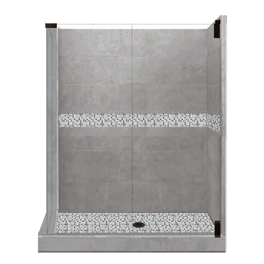 American Bath Factory Del Mar Grand Hinged 36 in. x 42 in. x 80 in. Right-Hand Corner Shower Kit in Wet Cement and Black Pipe Hardware, Del Mar and Wet Cement/ Black Pipe -  CGH-4236WD-LTBP