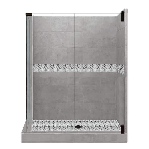 Del Mar Grand Hinged 36 in. x 48 in. x 80 in. Right-Hand Corner Shower Kit in Wet Cement and Black Pipe Hardware